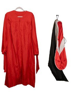 Scarlet Red Graduation Master's Robe and BU CFA Hood